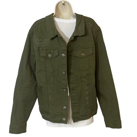 Olive Utility Denim Jacket Rugged Gift Ready Men’s Casual Layer XL - Picture 1 of 6